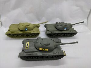 Vintage Processed Plastic Co Army Tanks Green Grey Toy w Wheels Lot 3 variations