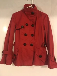 Venus Red Cotton Jacket Double Breasted With Buttoned Belt - Picture 1 of 4