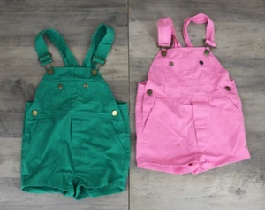 VINTAGE 80s Montgomery Ward Youth Girls Size 5 Short Overalls Bundle Pink Green - Picture 1 of 10