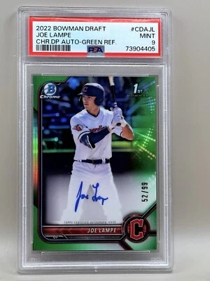 Joe Lampe 1st Green Refractor Auto /99 - 2022 Bowman Draft Guardians PSA 9 - Image 1 of 2