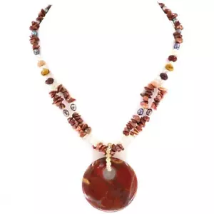 "Collar de plata 925 colgante de jaspe donut gemas astillas perlas, 18" - Imagen 1 de 3