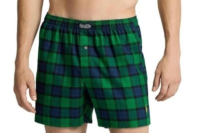 NWT Mens Medium (32-34") Green Blue Plaid Polo Ralph Lauren Woven Flannel Boxer  - Image 1 of 3