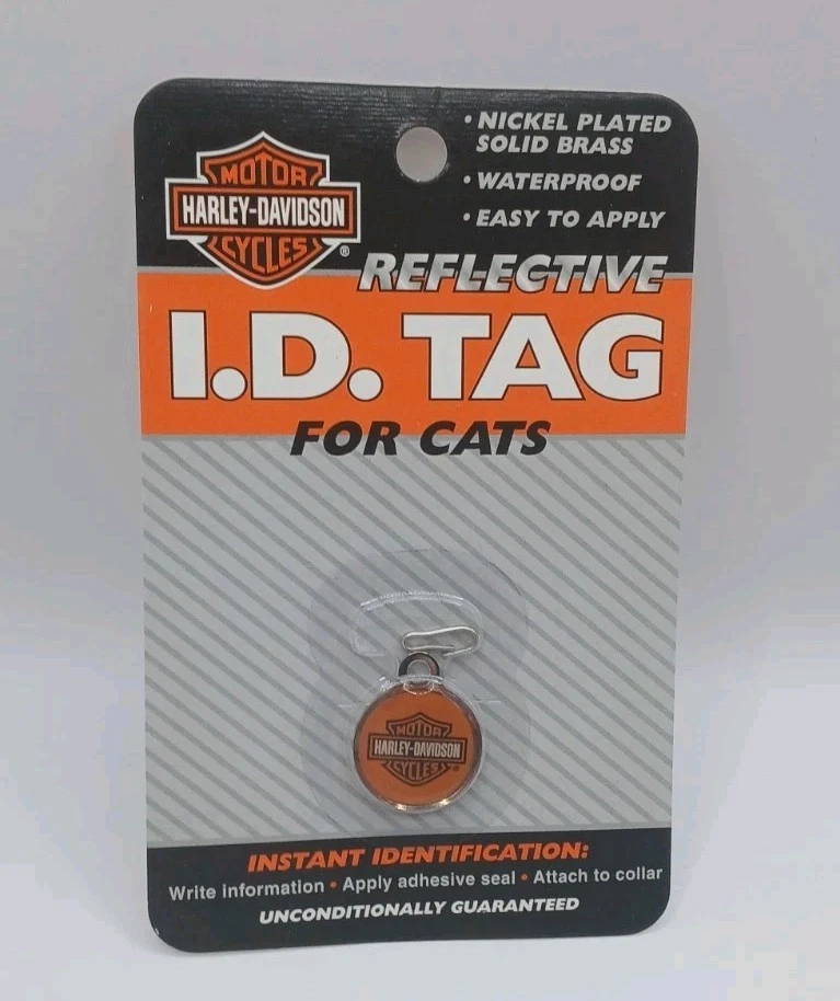 Harley Davidson Pet CAT I.D. nueva Etiqueta reflectante con logotipo de latón macizo niquelado  Foto 1 de 2