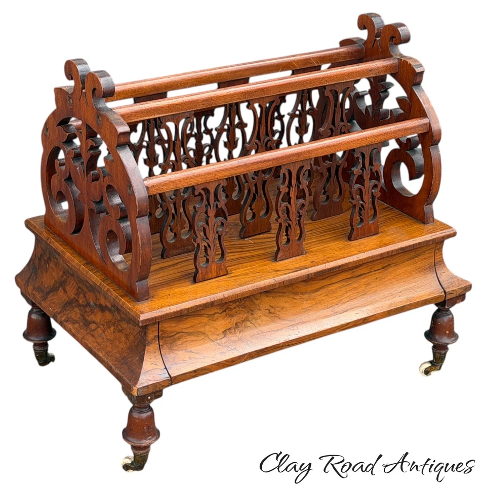 Antique Victorian rosewood Canterbury magazine rack rosewood & burled elm 1870 - Image 1 of 4