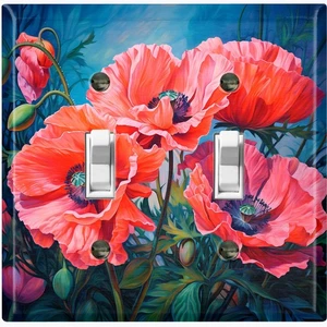 Metall Lichtschalter Steckdosenabdeckung Wandplatte rot orange Mohnblume Kunst FWR432 - Bild 1 von 35