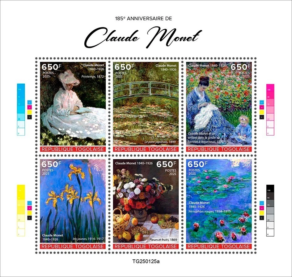 Claude Monet 185th Anniversary Paintings Art MNH Stamps 2025 Togo M/S - Image 1 of 1