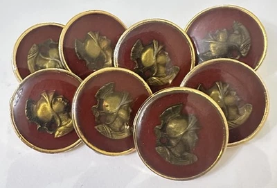 8 Burgundy Resin Brass 7/8” Buttons Athena/Minerva Woman Goddess Helmet Soldier - Image 1 of 4