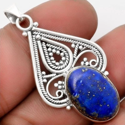 Lapislázuli Natural - Afganistán 925 Plata de Ley Colgante Joyería P-1541 Foto 1 de 4