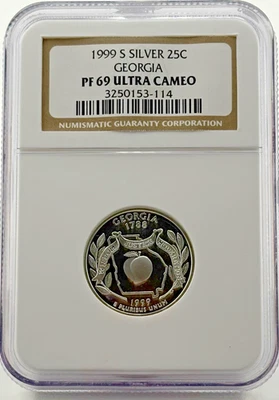 1999-S Silver Quarter Georgia NGC PF69 Ultra Cameo  - Image 1 of 2