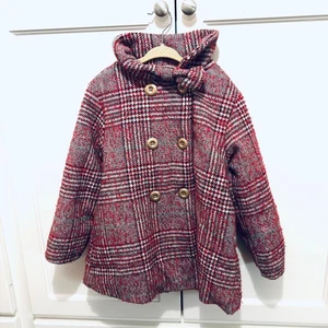 Penelope Mack Mädchen karierter zweireihiger Wollmischung Mantel Größe 5 rot schwarz weiß - Bild 1 von 6