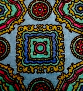 Vtg Cotton Checked Fabric W56”xL1.5Yd Squares & Ovals Burgundy Gold Teal Blue - Picture 1 of 11