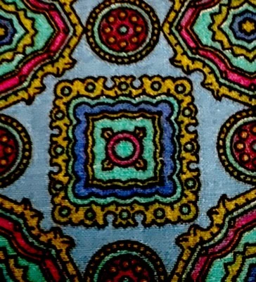 Vtg Cotton Checked Fabric W56”xL1.5Yd Squares & Ovals Burgundy Gold Teal Blue - Image 1 of 4