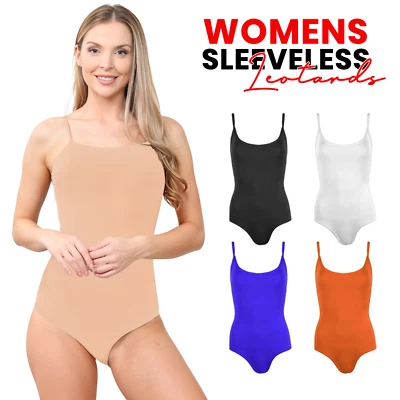 WOMENS LADIES LEOTARD STRETCH STRAPPY SLEEVELESS CAMISOLE VEST BODYSUIT UK S-XXL - Image 1 of 4