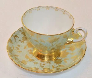 TUSCAN England Bone China Blue GOLDEN BLOSSOM Set Footed Cup & Saucer #C4244 - Picture 1 of 4
