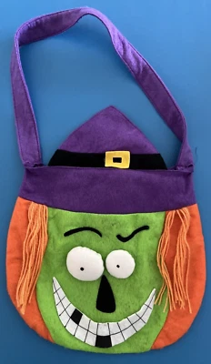 Halloween Purse Bag Tote Trick Or Treat Loot Candy Colorful Witch Felt - Image 1 of 4