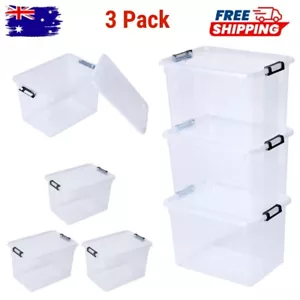 3 Pack 20L Large Storage Box Heavy Duty Plastic Tub Lid Organiser Containers Box - Picture 1 of 10