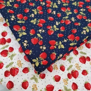 Strawberry 100% Cotton Poplin Fabric Rose & Hubble Polka Dots Crafts Quilting - Picture 1 of 7