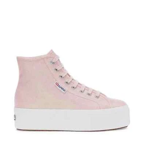 Superga Pink & White Glitter Platform Trainers Ankle Boots Hi Top Shoes Size 6 - Picture 1 of 12