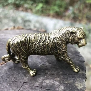 Rare Old Chinese Brass Art Tiger Statue Collectible Good Holder - Picture 1 of 8