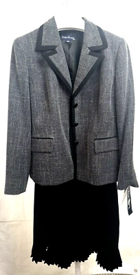 EVAN PICONE Mujer Traje 18 2 Piezas Chaqueta Falda Negro Blanco Pata de Gallo Ejecutivo Foto 1 de 4