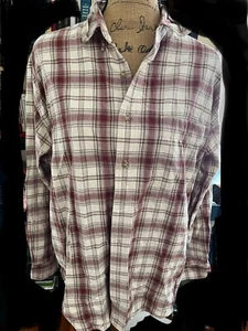 Eddie Bauer Button Down Plaid Top Shirt Womens Medium Long Sleeve Beige Red - Picture 1 of 2