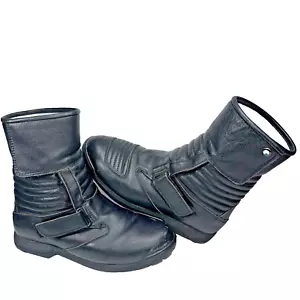 Echt Leder BMW Italy Mens Size 40 EU 7.5 Men 9 Women US Black Leather Moto Boots - Picture 1 of 22