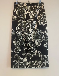 CUE Ladies Skirt Sz 6 Black Floral Print Midi Zipper European Fabric Fully Lined - Picture 1 of 16