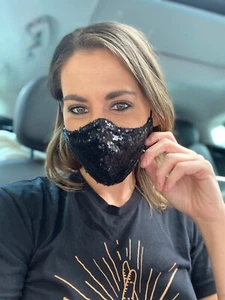 Handmade Sequin Washable Mask-Nose Wire, Adjustable Earloop,Filter Pocket - Picture 1 of 5