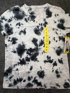 Danskin Shirt Womens Small Black Gray Tie-dye Top Round Neck Tee Casual Workout - Picture 1 of 11