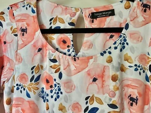 Tango Mango, NWT PeachCoral/Navy/White Watercolor Floral Dress, Medium, Ret $125 - Picture 1 of 5