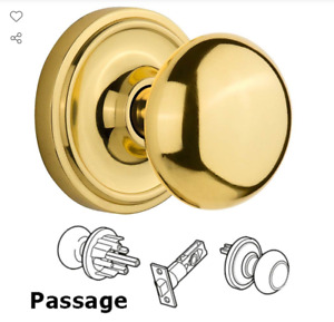 Classic Rosette with New York Knob in Unlacquered Brass Passage -2 handle (both)