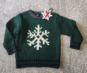 NUEVO CON ETIQUETAS GAP NIÑOS VERDE/AZUL COPO DE NIEVE PESO PESADO PULL-OVER SUÉTER XS (4) - Imagen 1 de 1