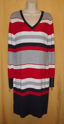 Michael Kors Mujer Azul Marino Rojo Gris Suéter Rodilla Iglesia Vestido Cuello en V Top M L $150 Foto 1 de 4