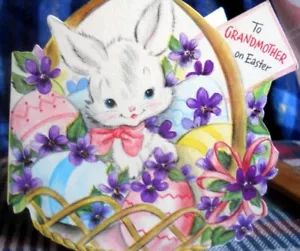 ON Pasqua alla NONNA con un grande abbraccio e bacio HALLMARK (Hall Bros) 1950 fustellato - Foto 1 di 3