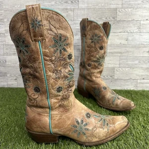 Shyanne Western Boot Tooled Turquoise Teal Cut Work Womens Size 8 B - Picture 1 of 8