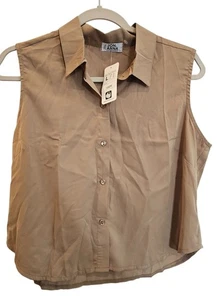 Jon & Anna Womens Blouse Sleeveless Button-Up Size L Khaki Tan NWT Polyester Top - Picture 1 of 9