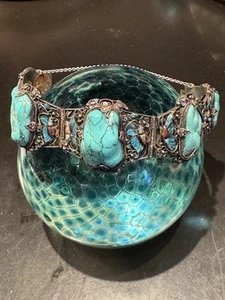 AN EXQUISITE PRECIOUS OLDER CHINESE EXPORT SILVER & TURQUOISE FILIGREE BRACELET! - Picture 1 of 14