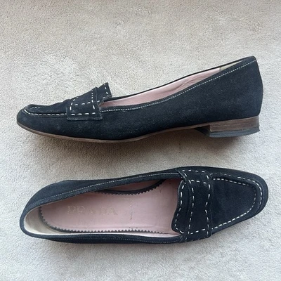 Mocasín Prada Negro Gamuza Blanco Crema Costuras Plano Mujer EU 38 US 7.5-8 Clásico Foto 1 de 4