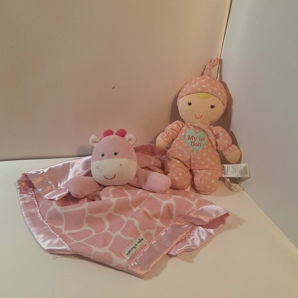 Just One You Giraffe Pink Lovey Satin Rattle & My First Doll Child Of Mine Plush - Image 1 of 4