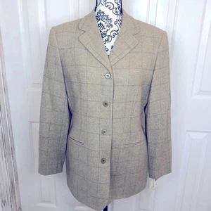 Chaqueta blazer Evan Picone lana de cordero estampado ventana línea larga talla 10 - Imagen 1 de 9