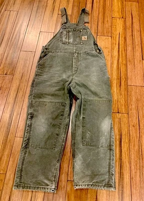 De Colección Carhartt Para Hombre Forrado Lona Verde Oliva Mono Talla 40”x 30” Cremallera Lateral al Tobillo Foto 1 de 4