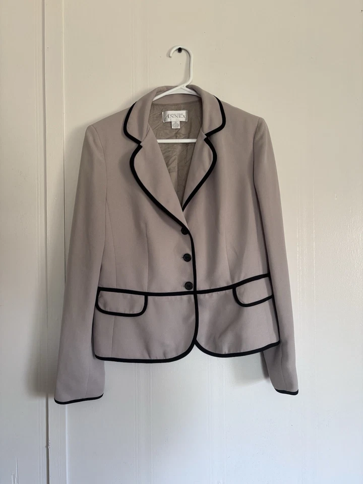 Casual Corner Annex Acetate Women’s Blazer Size 10 Taupe Black - Image 1 of 4
