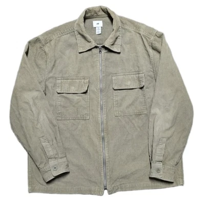 Chaqueta de Campo H&M Pana Tareas Para Hombres L Oliva Pecho Bolsillo Cremallera Cuello Exterior Foto 1 de 4