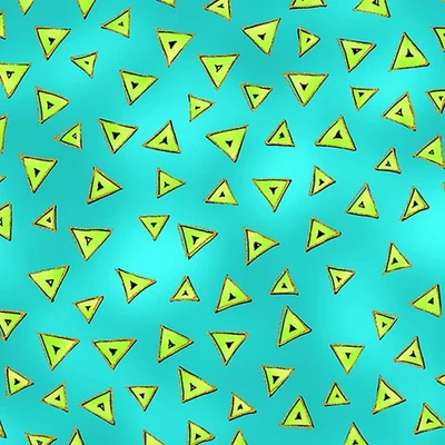 Laurel Burch Basic Lime Triangles on Aqua W/ Gold Metallic Cotton By FQ 1/4 YD - Image 1 of 4