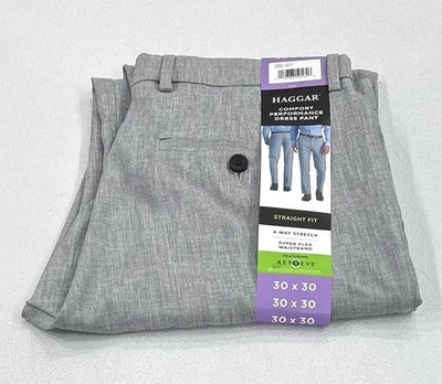 Pantalones Haggar Para Hombre Cómodos Rendimiento Elastizados Calce Recto, Gris, Talla 30X30 Foto 1 de 4