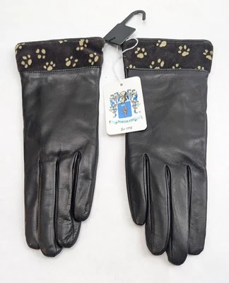 PORTOLANO Women's Gloves NEW NWT Black Leather Cashmere Lined w/Paw Print Sz 7.5 - Image 1 of 4