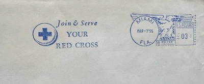 US 1955 Meter Cover +Red Cross Thematic (5) +Blue Join Red Cross Ad + Odd Color - Image 1 of 3