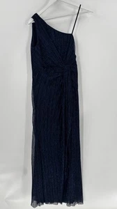 NWT Adrianna Papell Gown Womens 6P Blue Stardust Pleated Draped One Shoulder - Picture 1 of 19