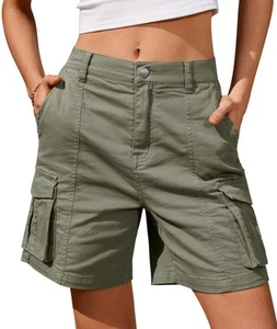 Cargo Shorts Women Bermuda Knee Length Long Shorts with Pockets High Waist Su... - Picture 1 of 5