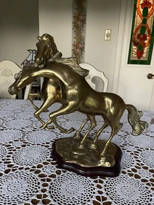 Running Horses- 2Mustangs -Brass Animal Sculpture Statue Figurine Large, Heavy - Picture 1 of 10